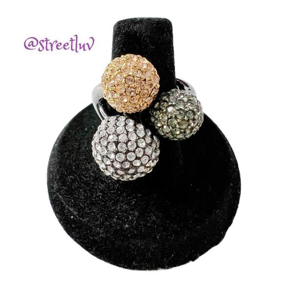 stella & dot ~ soiree trio pave ball ring ~ adjustable - Picture 1 of 7